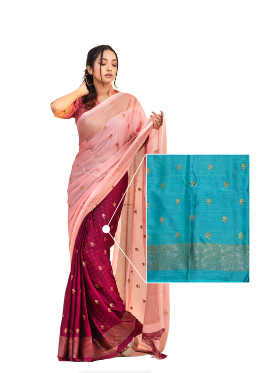 0016 Dual-Tone Chiffon with Swarovski Work Saree - Blue