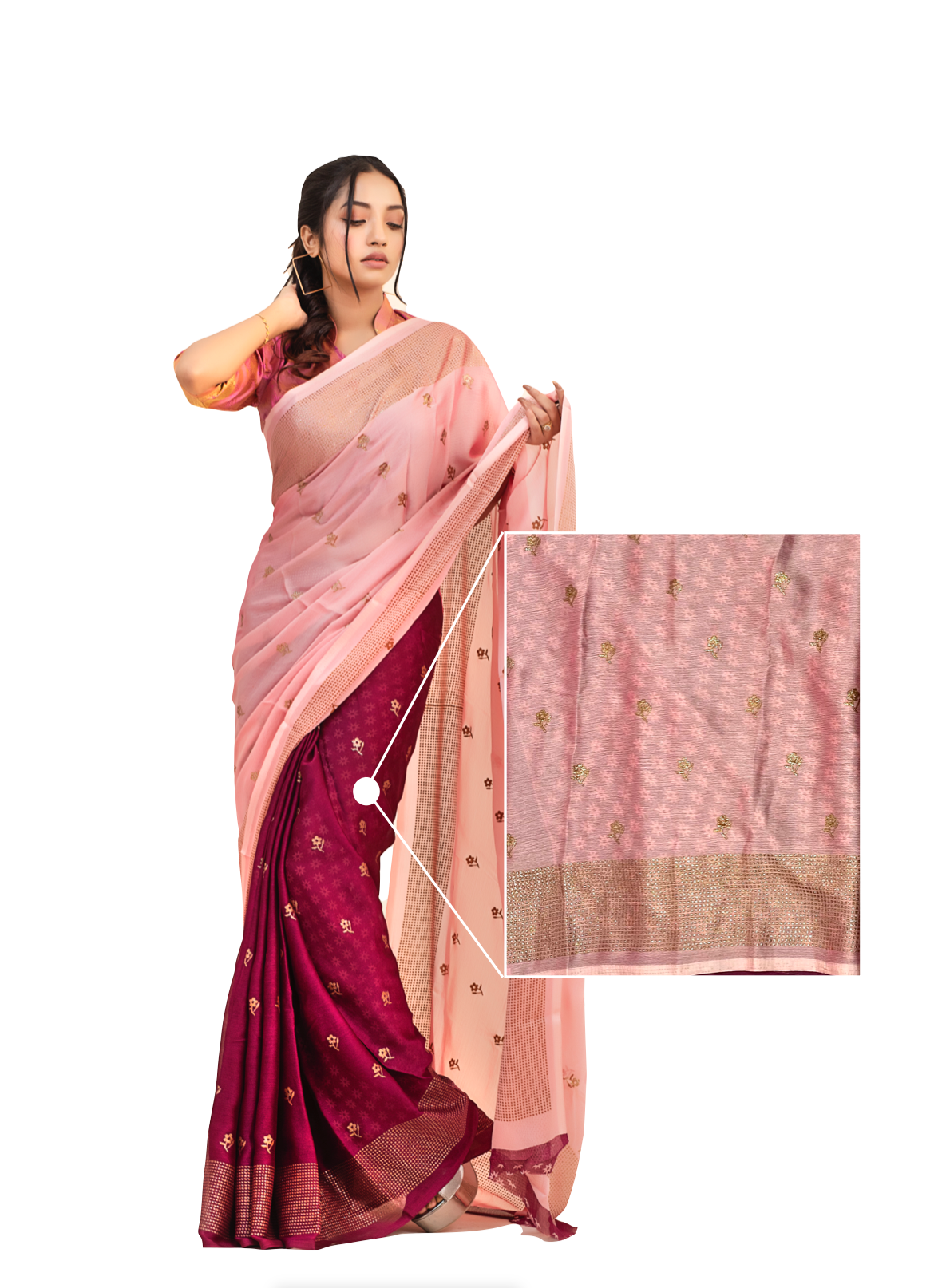 0017 Dual-Tone Chiffon with Swarovski Work Saree - Rose