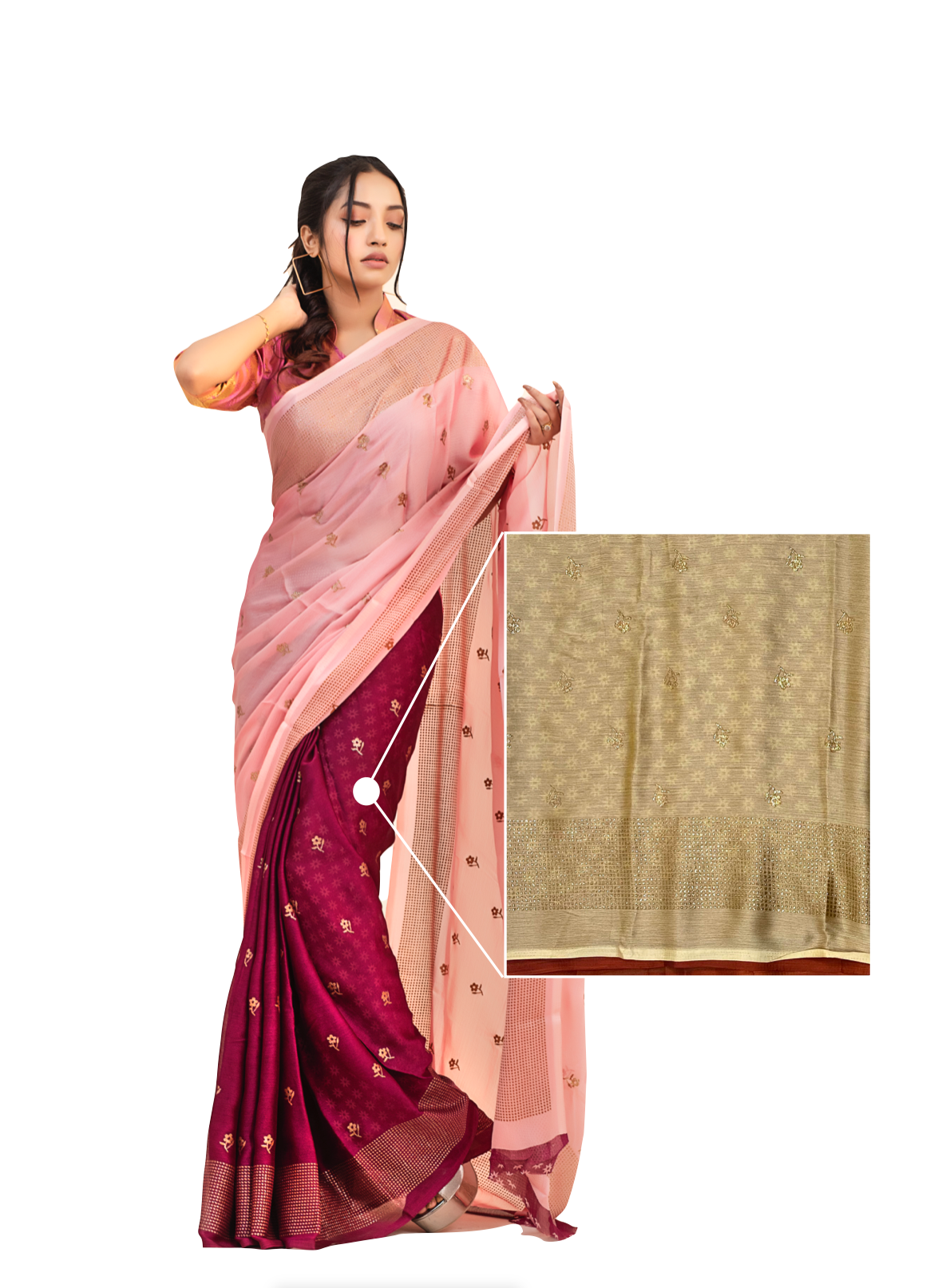 0015 Dual-Tone Chiffon with Swarovski Work Saree - Beige