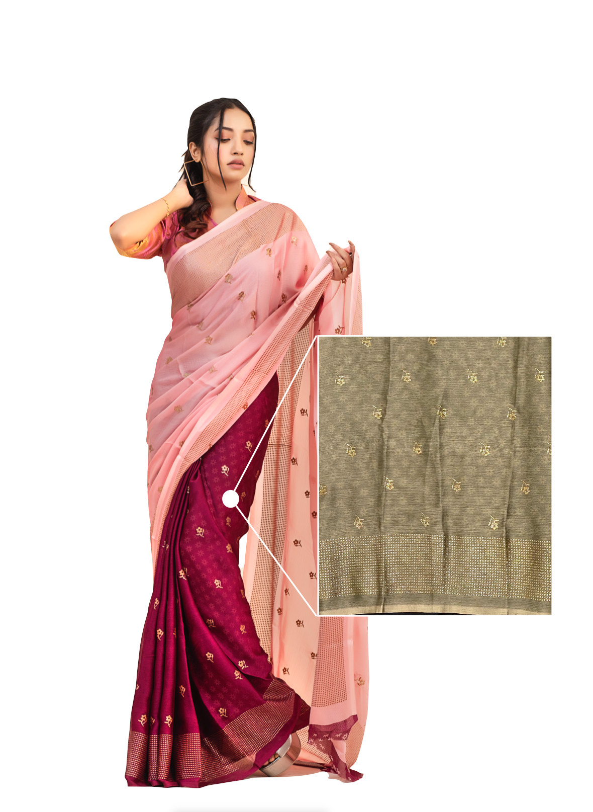 0018 Dual-Tone Chiffon with Swarovski Work Saree - Khaki