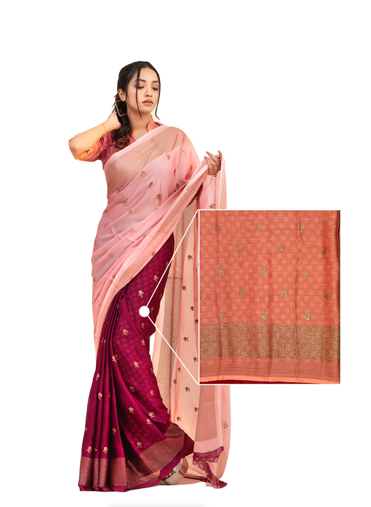 0019 Dual-Tone Chiffon with Swarovski Work Saree - Orange