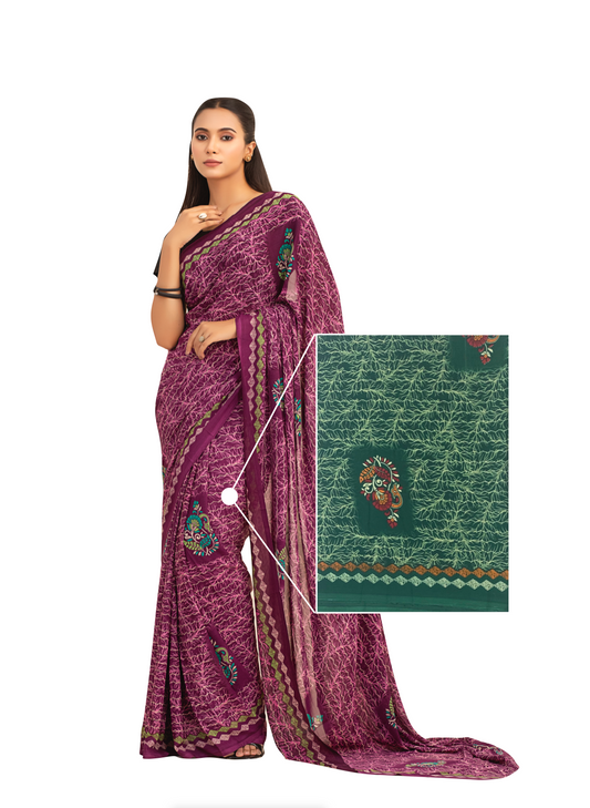 0024 Herb-Style Georgette Saree - Green