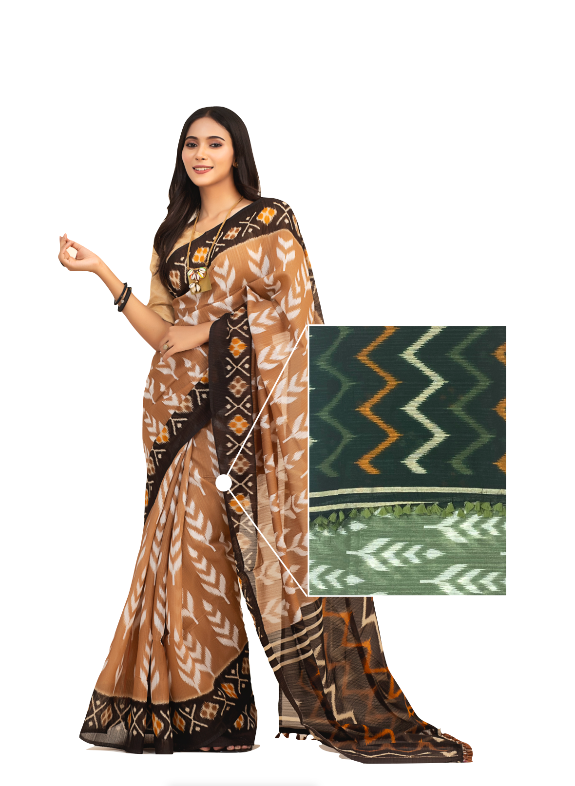 0040 Ikkat Printed Silk Saree - Grass Green