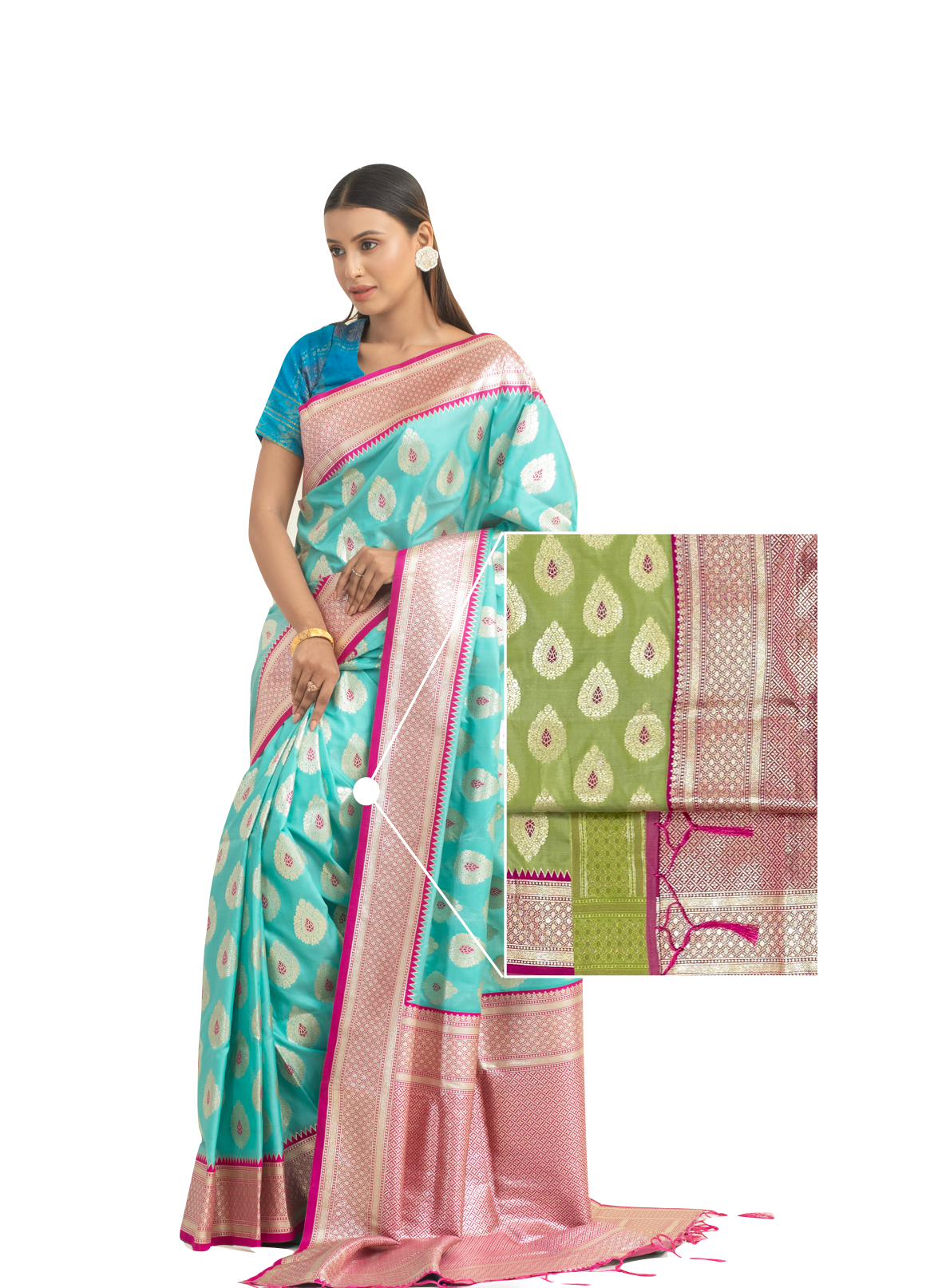 0044 Minakari Katan Saree - Lime Green