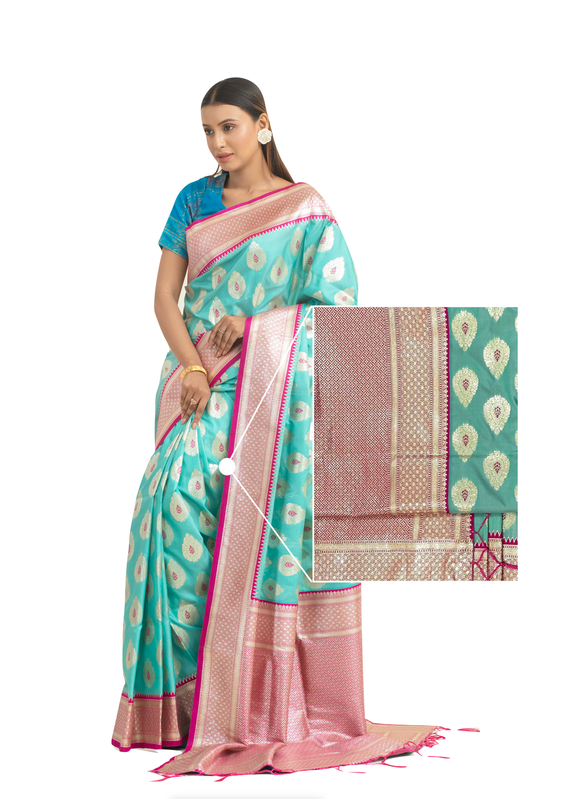 0045 Minakari Katan Saree - Pastel Turquoise