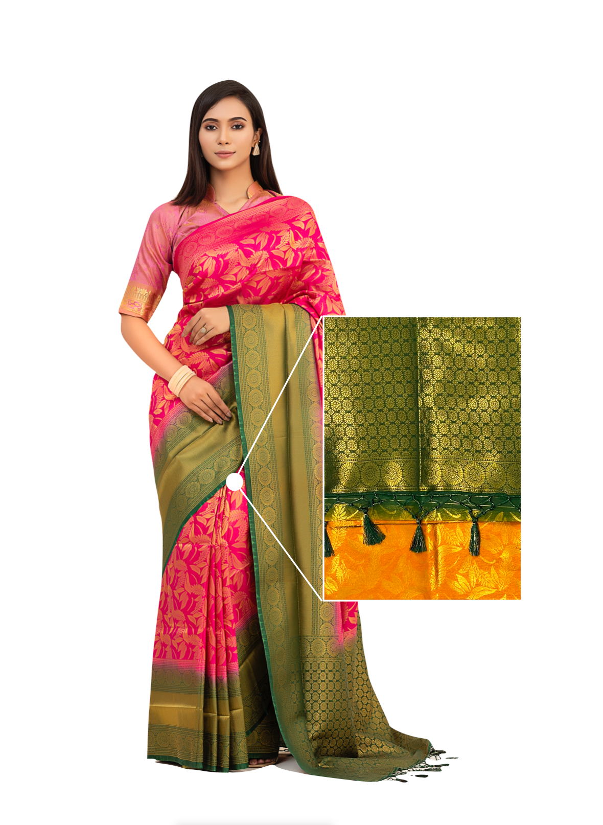 0053 Banarasi Katan Saree - Forest Green and Tangerine