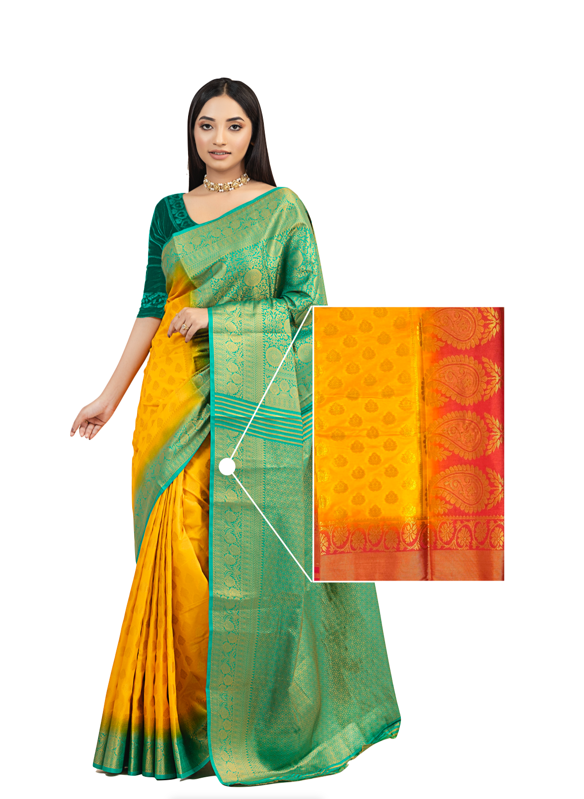 0055 Contrast Silk Katan Saree - Red and Yellow