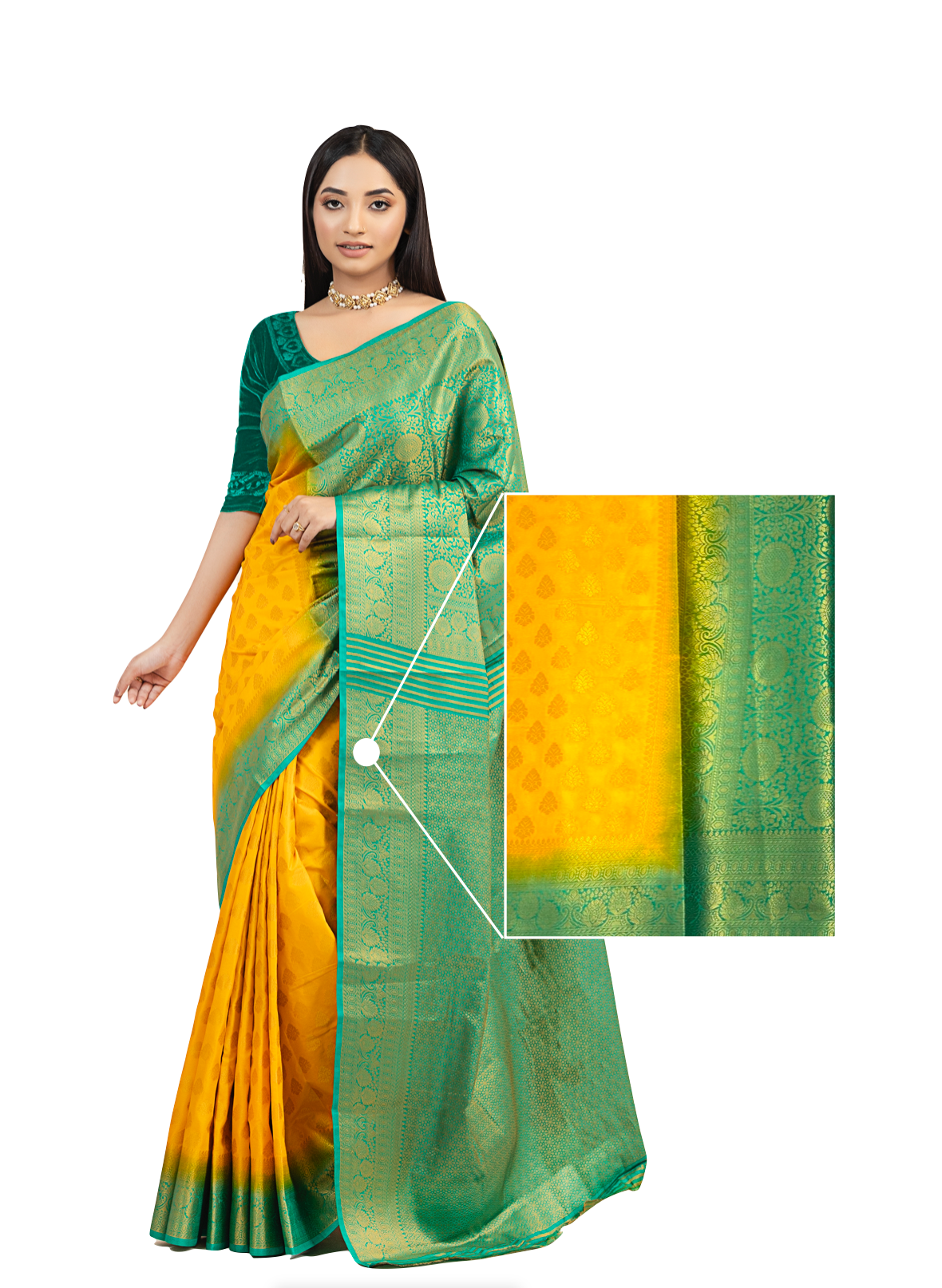 0056 Contrast Silk Katan Saree - Green and Yellow