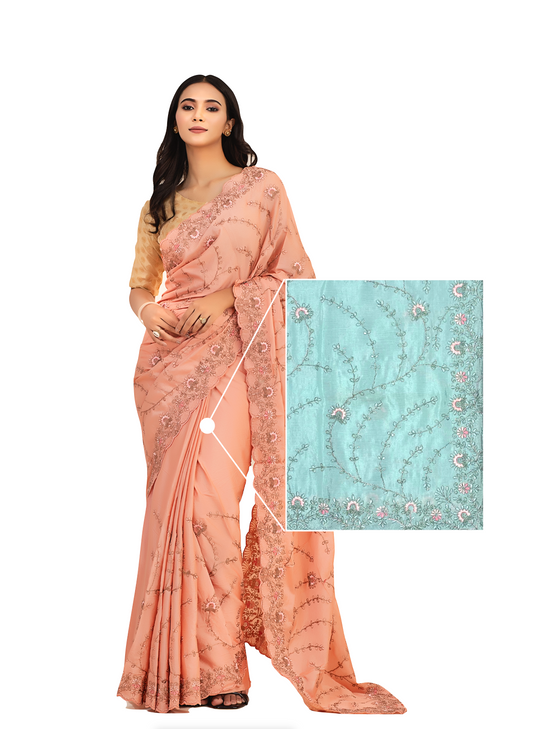 0060 Design Embroidery Silk Saree - Pastel Blue