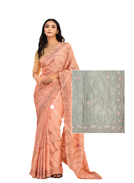 0059 Design Embroidery Silk Saree - Ash Grey