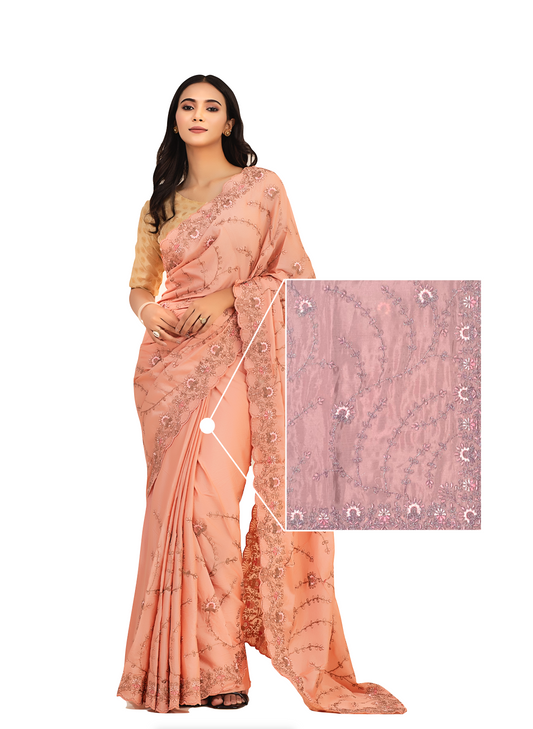 000001Design Embroidery Silk Saree - Dusty Pink