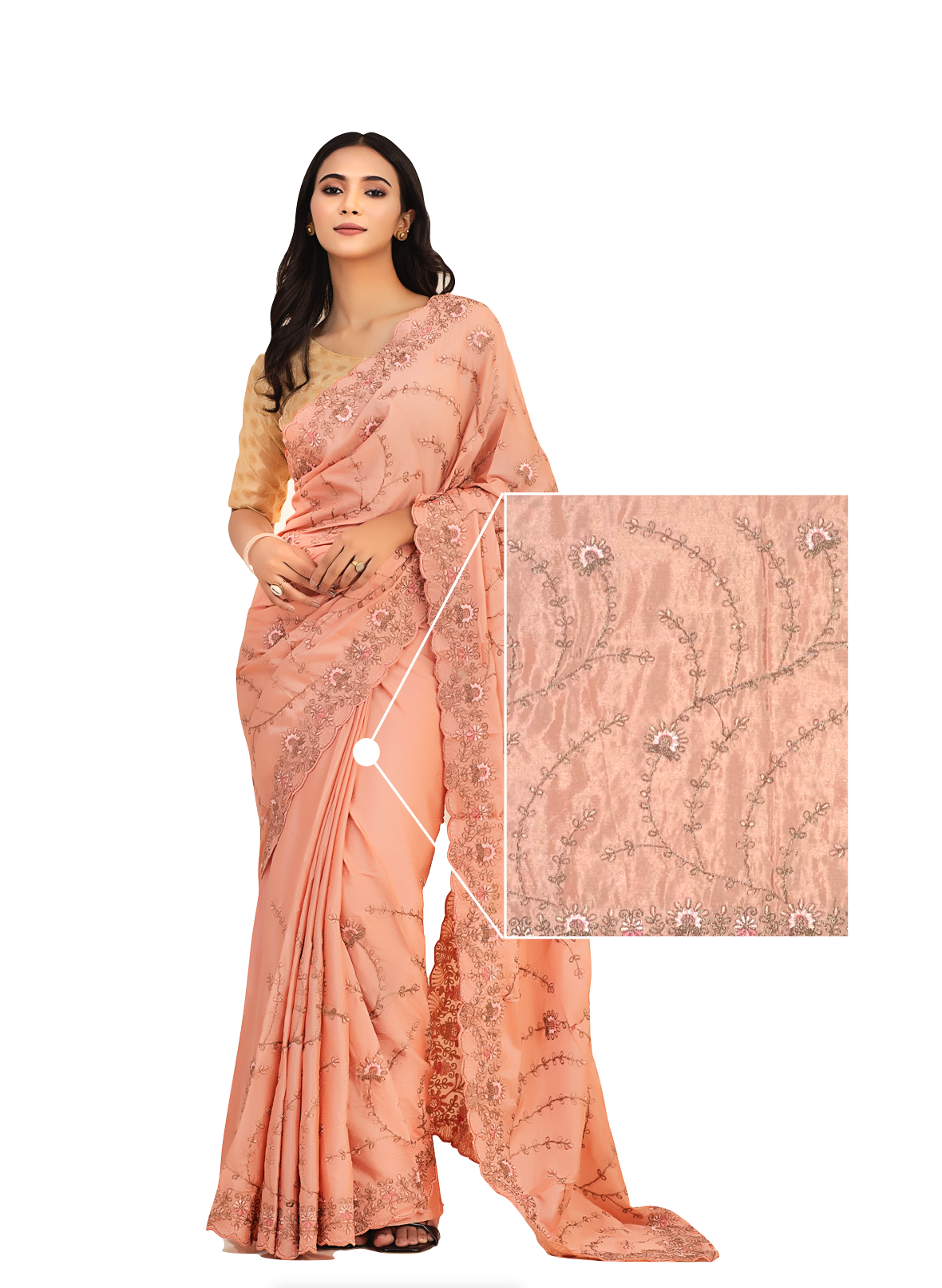 0058 Design Embroidery Silk Saree - Onion