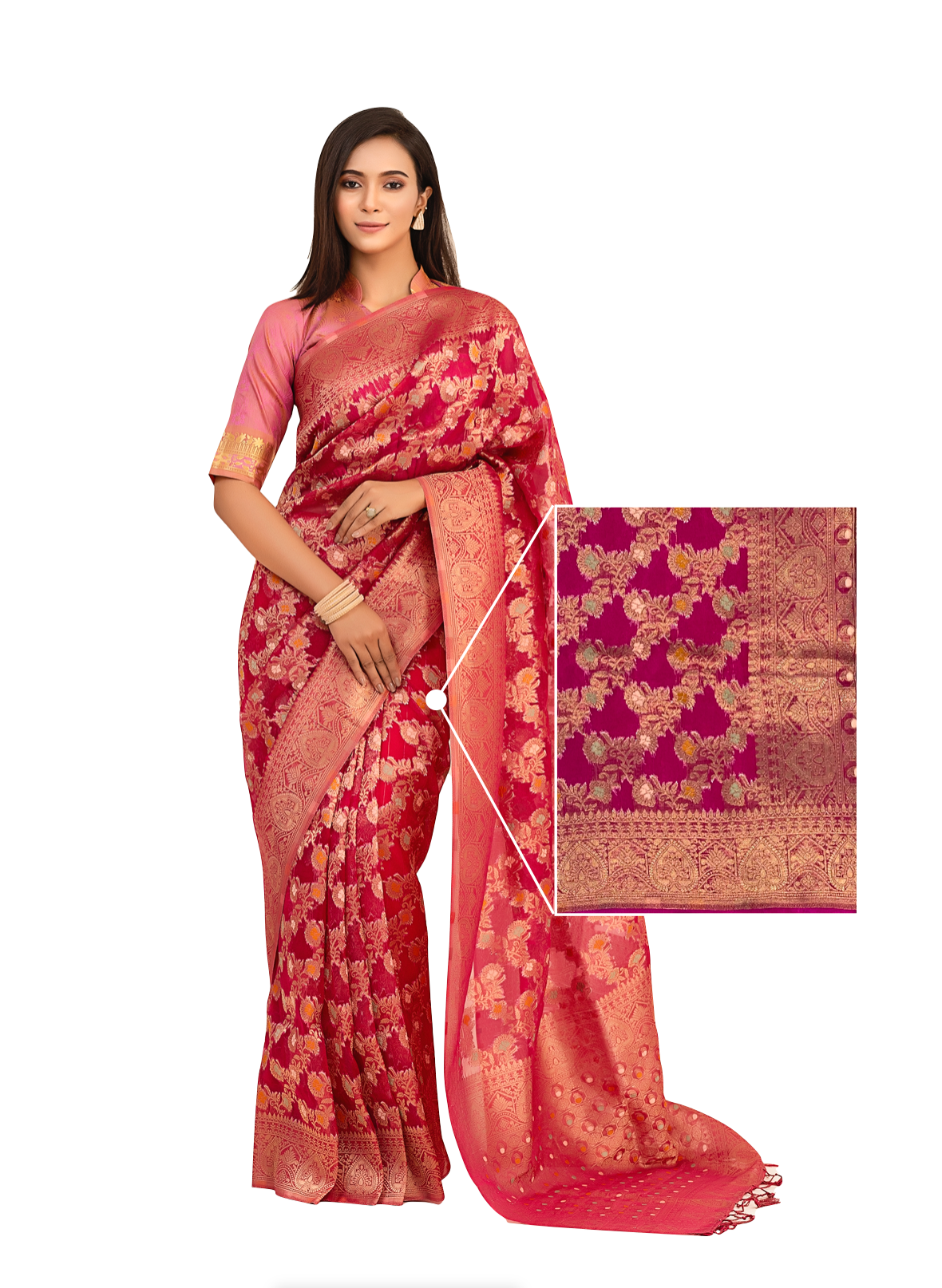 0105 Floral Organza Silk Saree - Purple