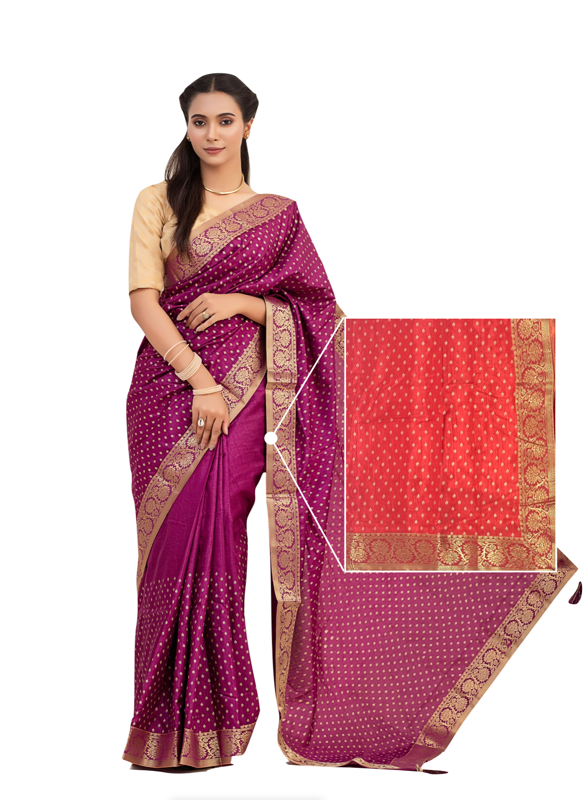 0114 Silk Saree with Golden Border - Red