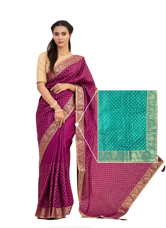 0118 Silk Saree with Golden Border - Turquoise