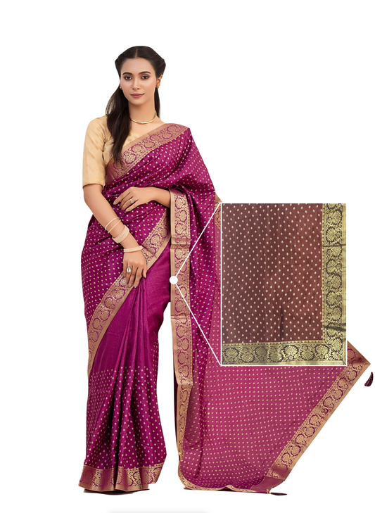 0117 Silk Saree with Golden Border - Earth Brown