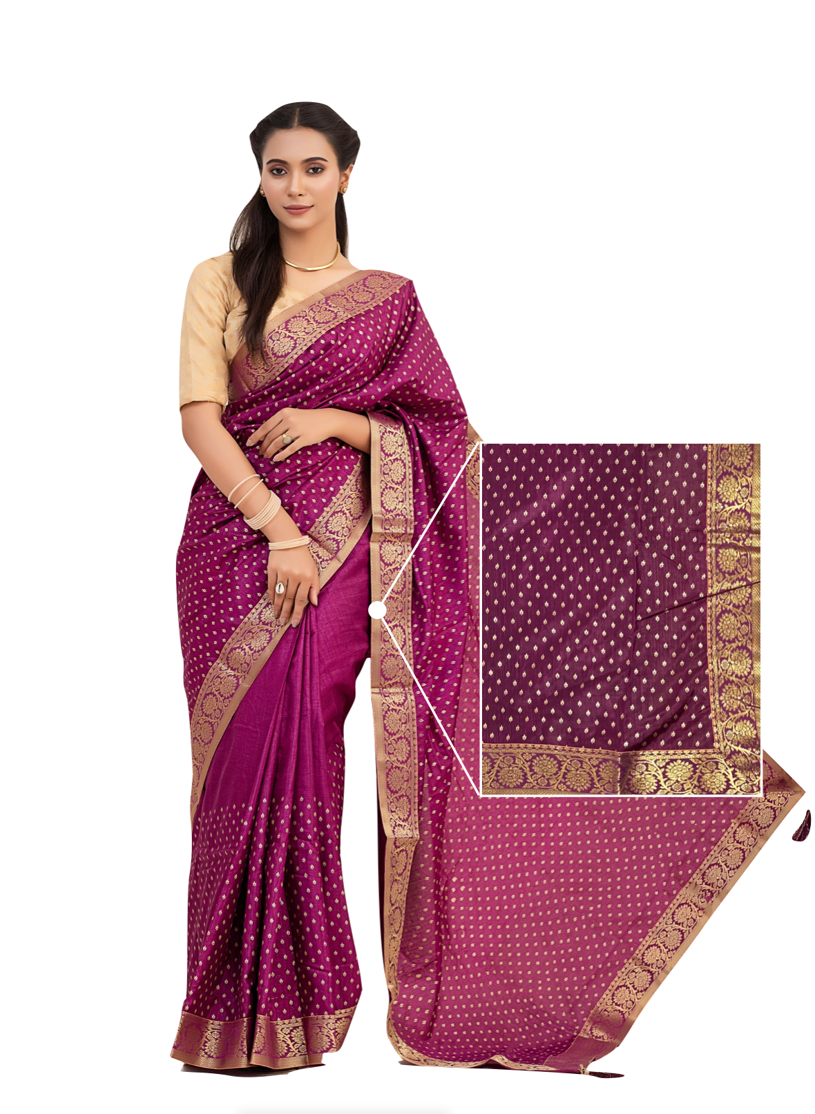 0115 Silk Saree with Golden Border - Maroon