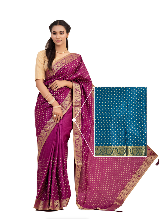 0120 Silk Saree with Golden Border - Deep Blue