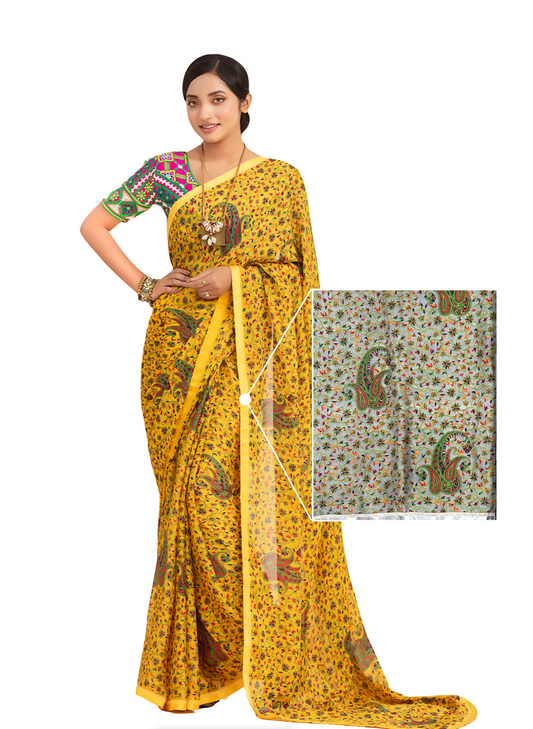 0130 Printed Galva Silk Saree - Grey