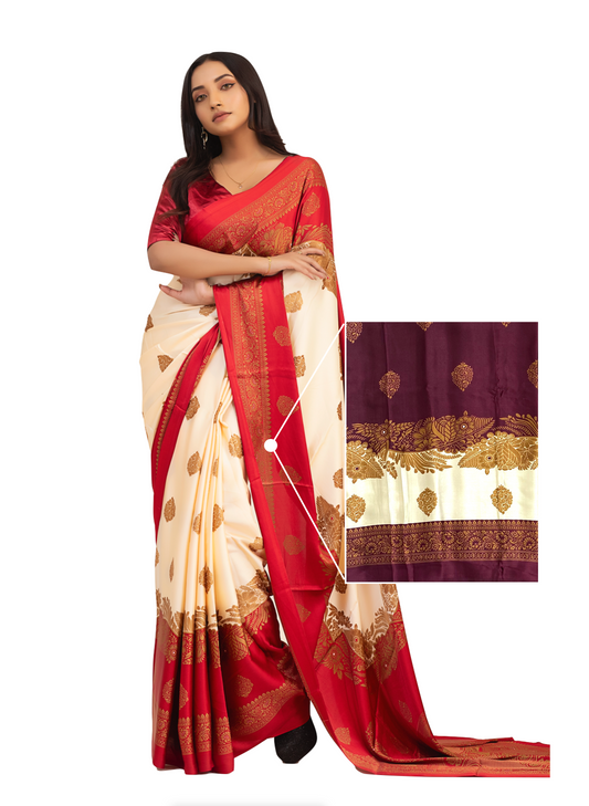 0142 Floral Soft Silk Saree - Maroon