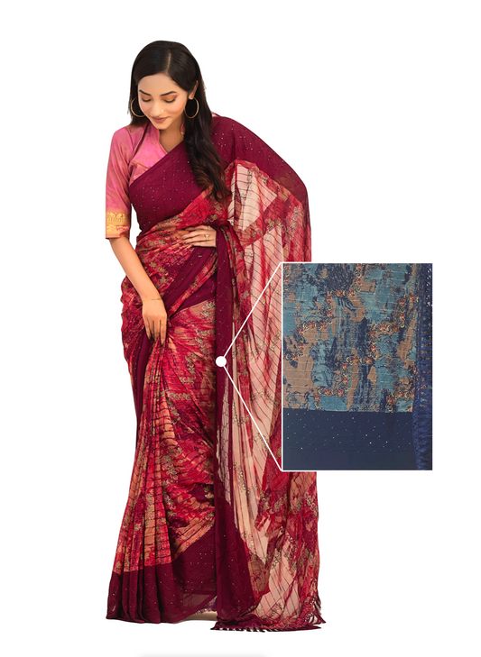 0146 Chiffon Georgette Saree with Sequence - Midnight Blue