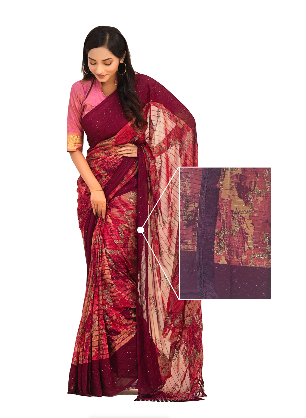 0147 Chiffon Georgette Saree with Sequence - Purpur Purple