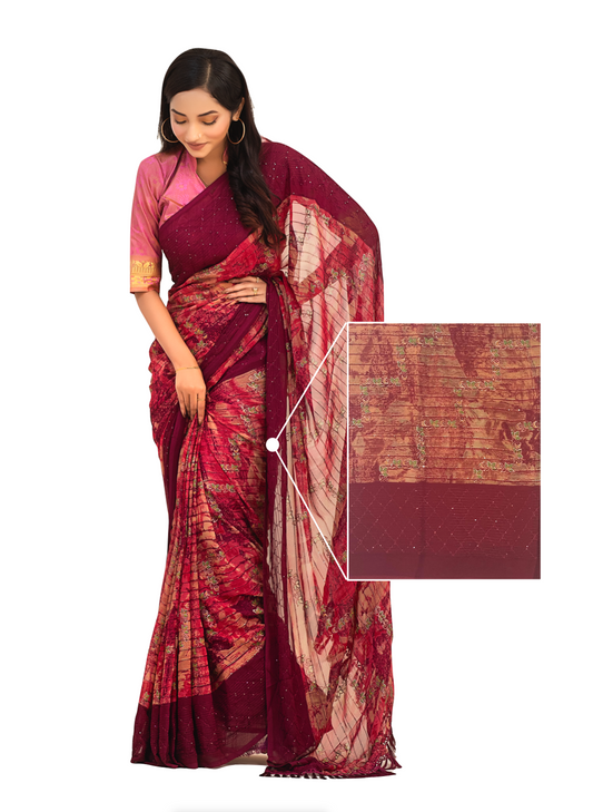 0148 Chiffon Georgette Saree with Sequence - Maroon