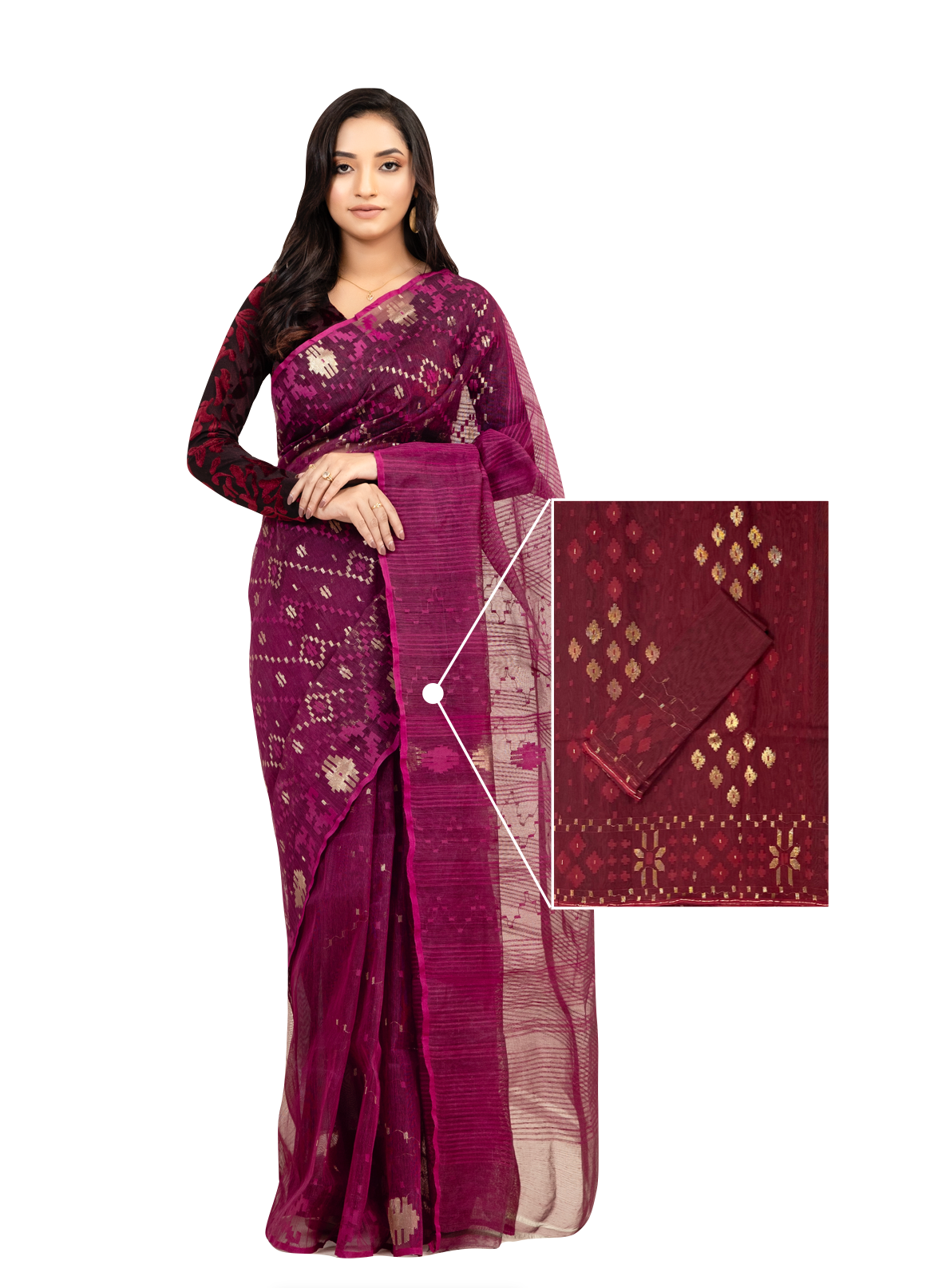 0158 Hand-Loomed Jamdani Saree - Maroon