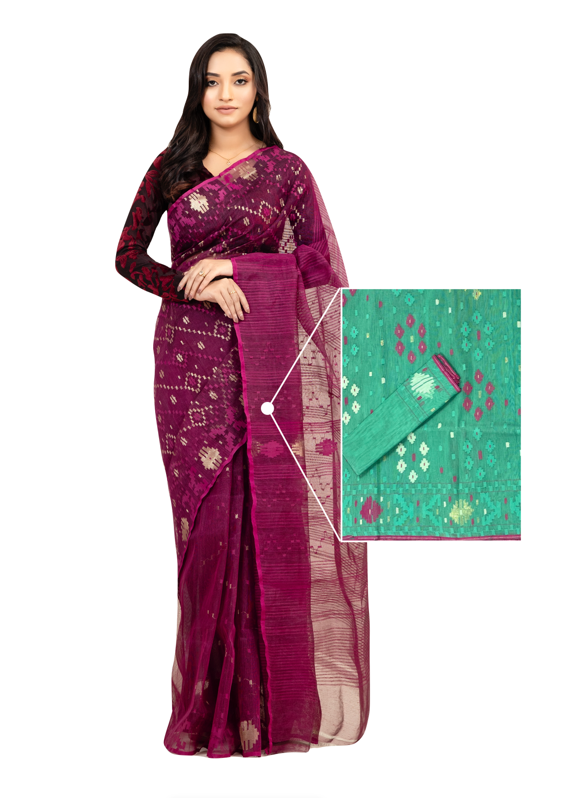 0161 Hand-Loomed Jamdani Saree - Paste