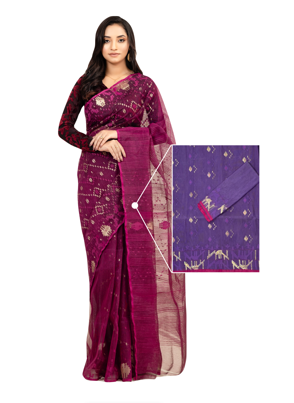 0160 Hand-Loomed Jamdani Saree - Purple