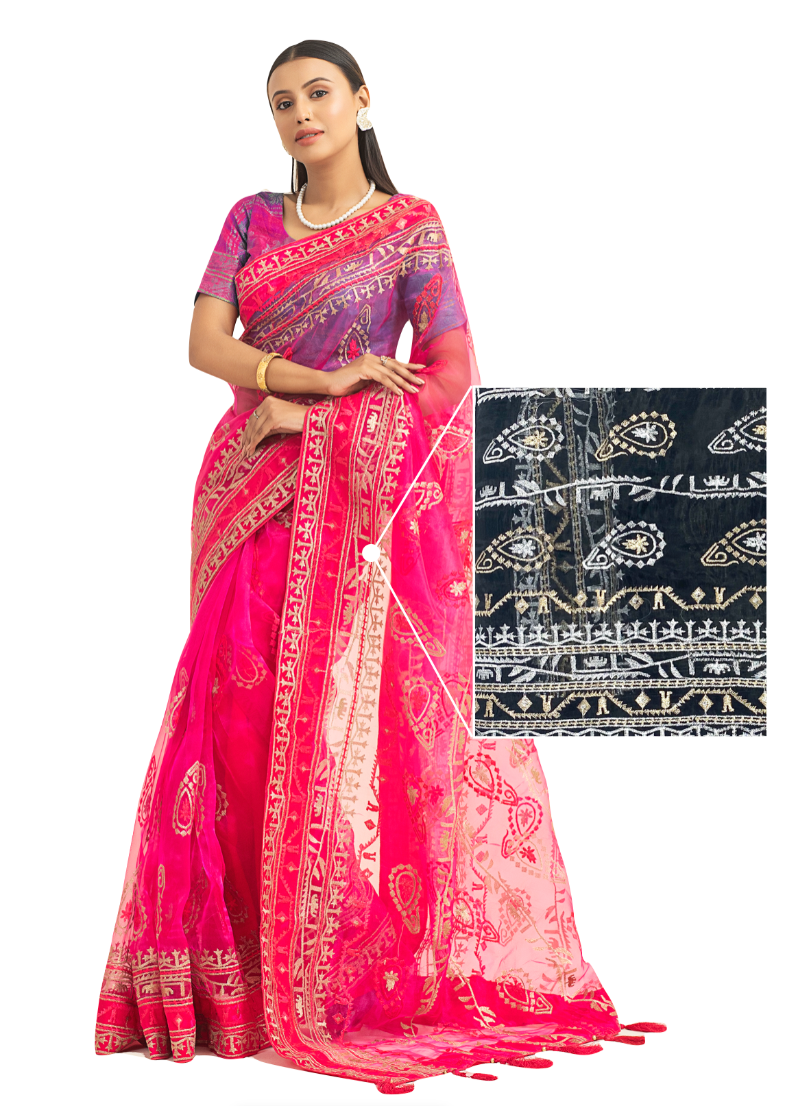 0165 Embroidered Muslin Saree with Silver/Gold Lining - Black