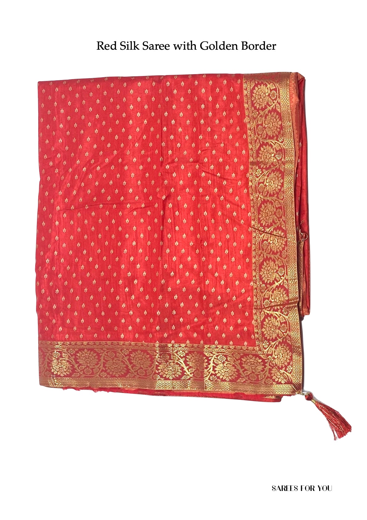 0114 Silk Saree with Golden Border - Red