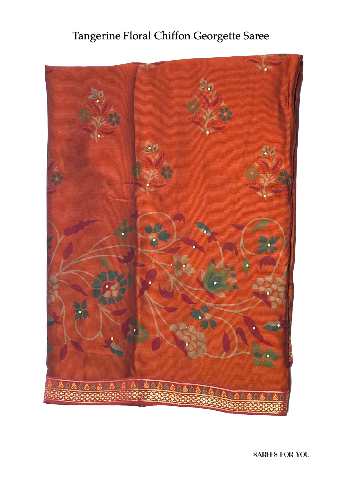 0026 Floral Chiffon Georgette Saree - Tangerine