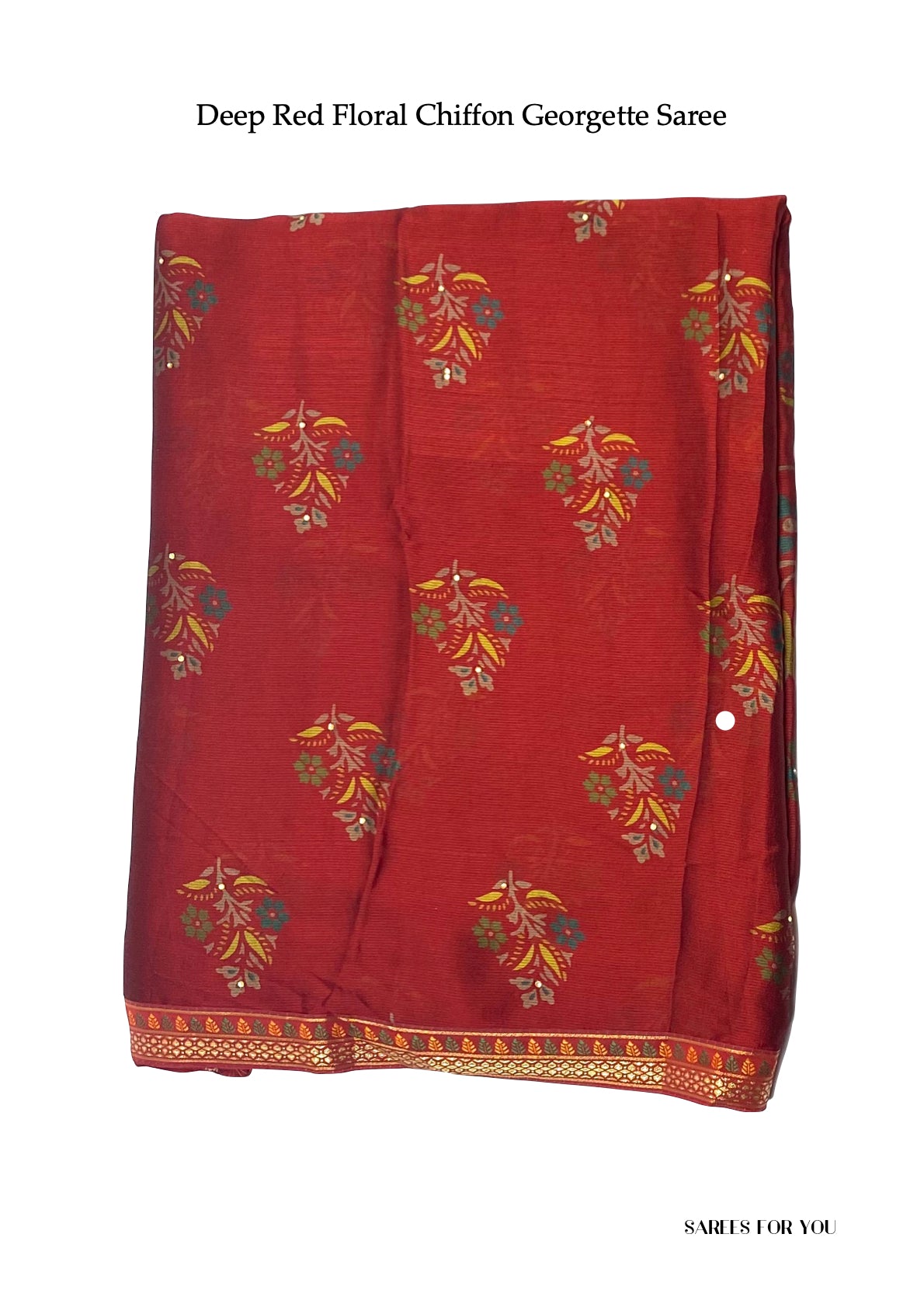 0028 Floral Chiffon Georgette Saree - Deep Red