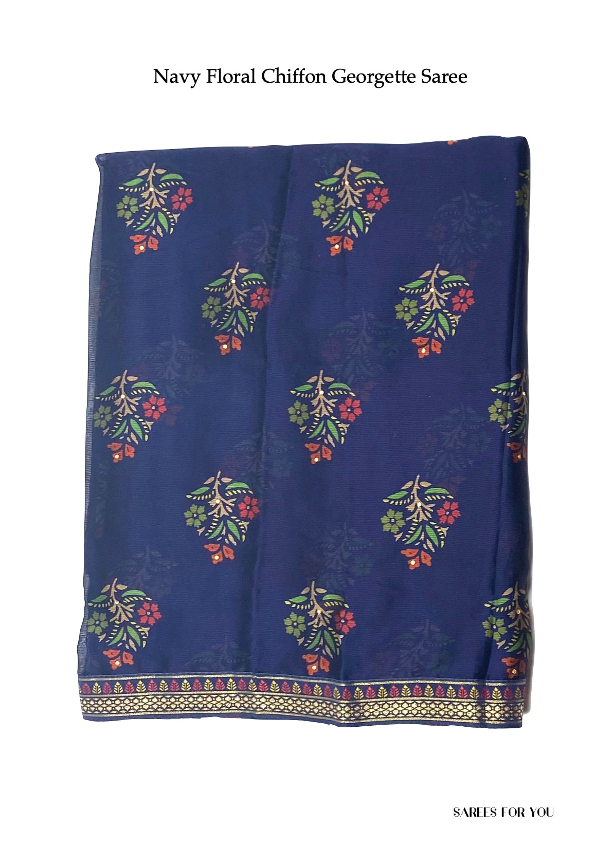 0030 Floral Chiffon Georgette Saree - Navy