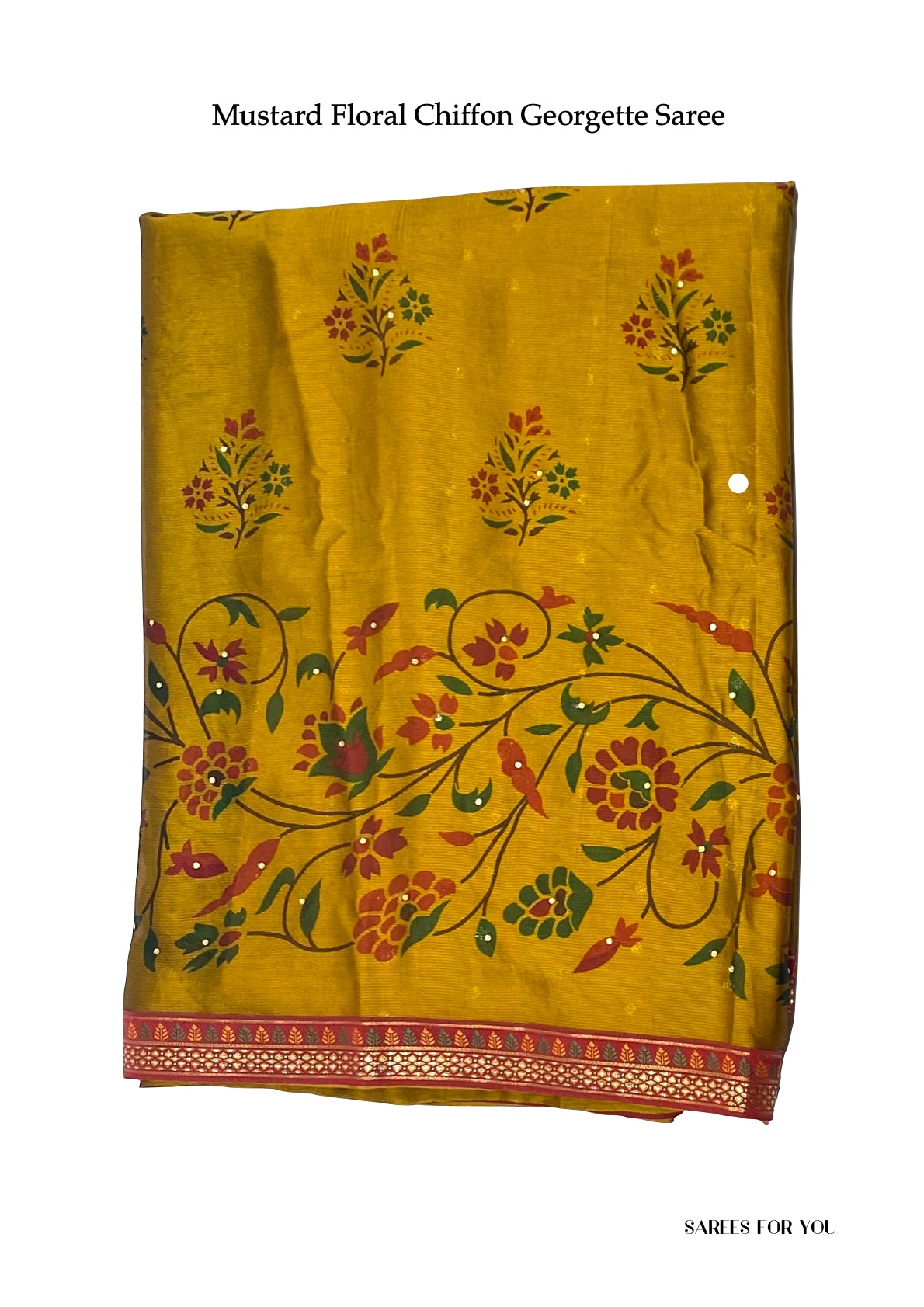 0031 Floral Chiffon Georgette Saree - Mustard