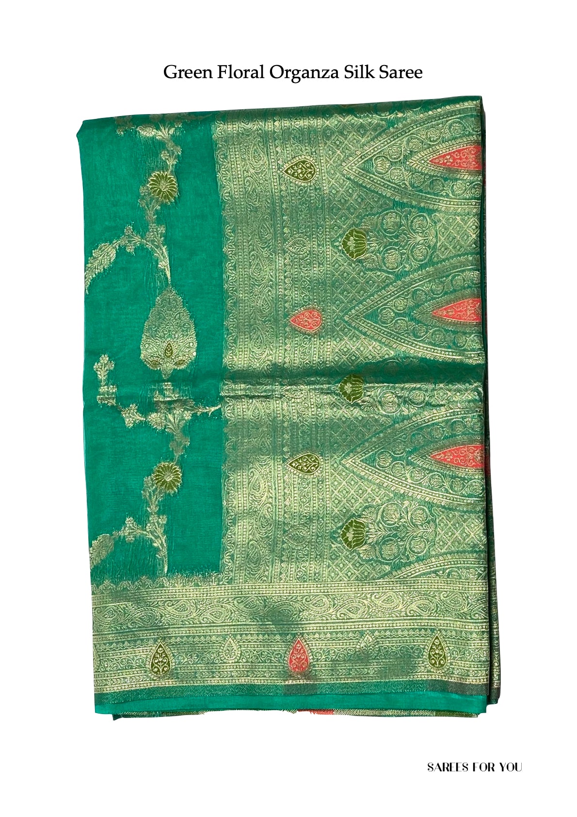 0104 Floral Organza Silk Saree - Green