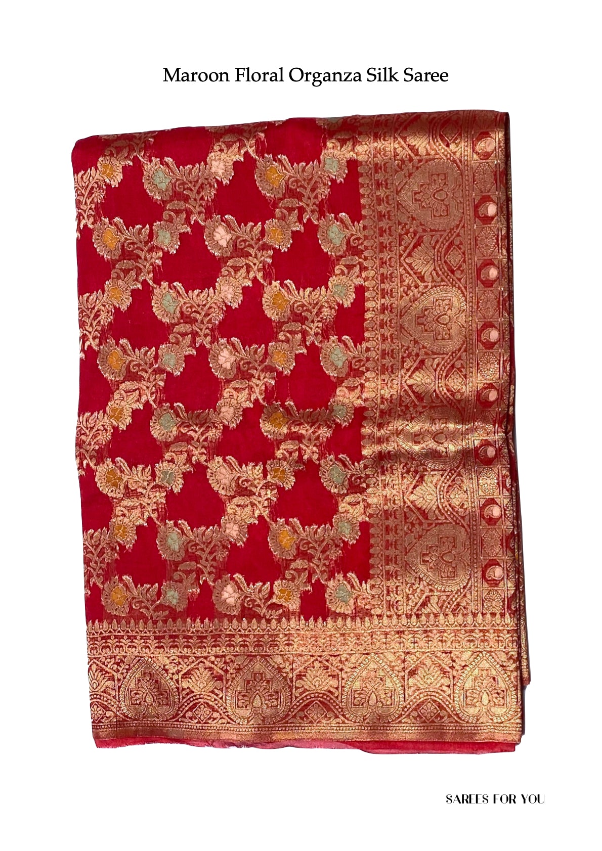 0106 Floral Organza Silk Saree - Maroon