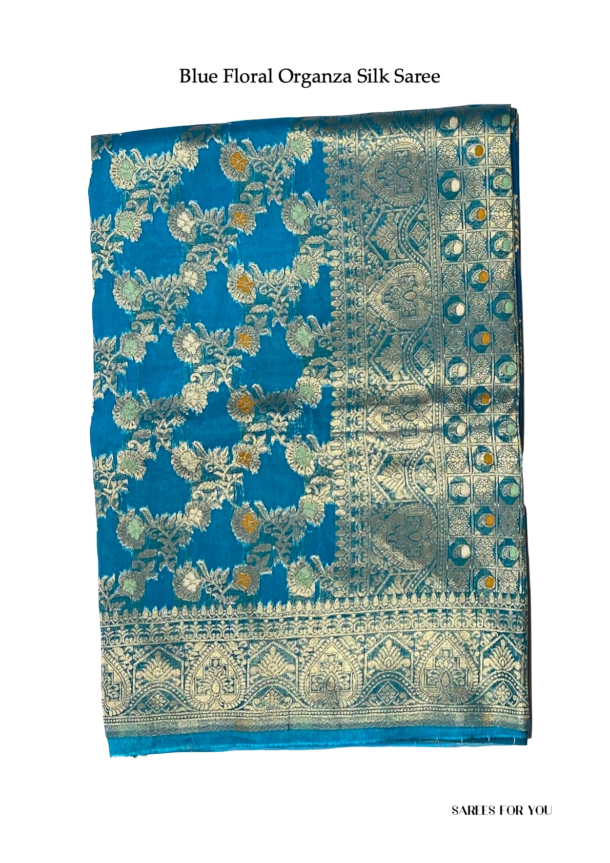 0107 Floral Organza Silk Saree - Blue