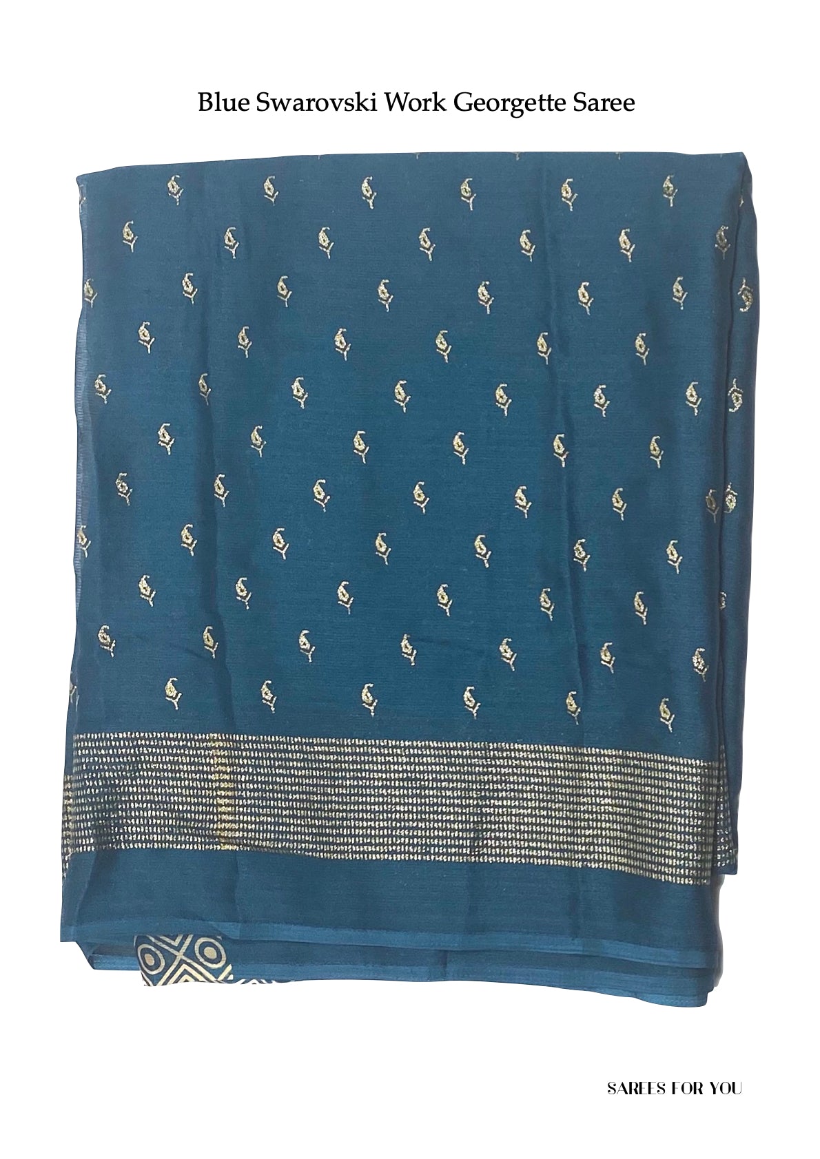 0084 Swarovski Work Georgette Saree - Blue