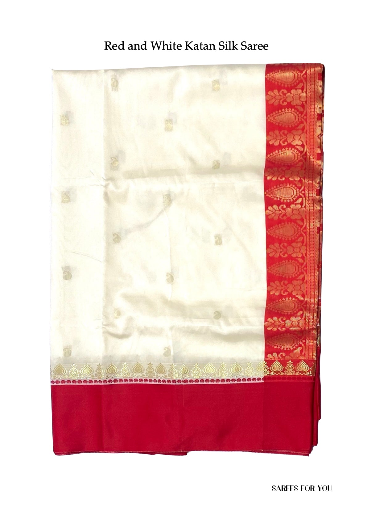 0008 White and Red Katan Silk Saree