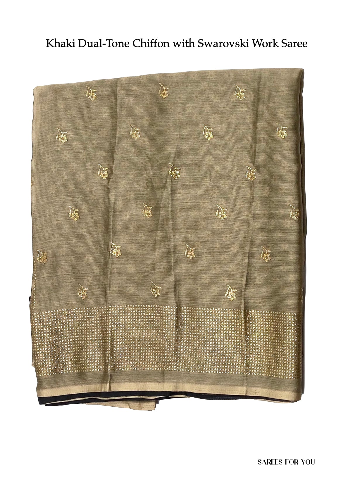 0018 Dual-Tone Chiffon with Swarovski Work Saree - Khaki