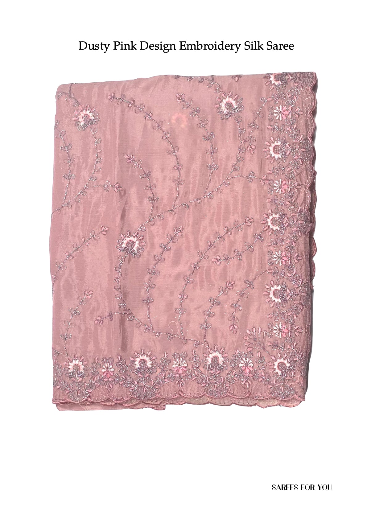 000001Design Embroidery Silk Saree - Dusty Pink