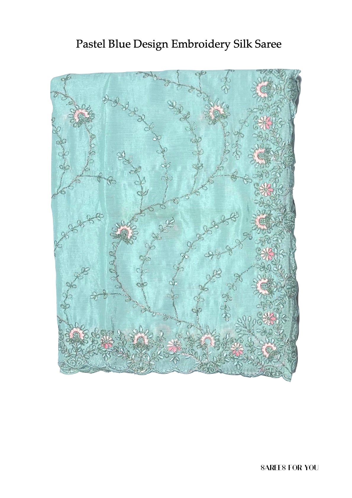 0060 Design Embroidery Silk Saree - Pastel Blue