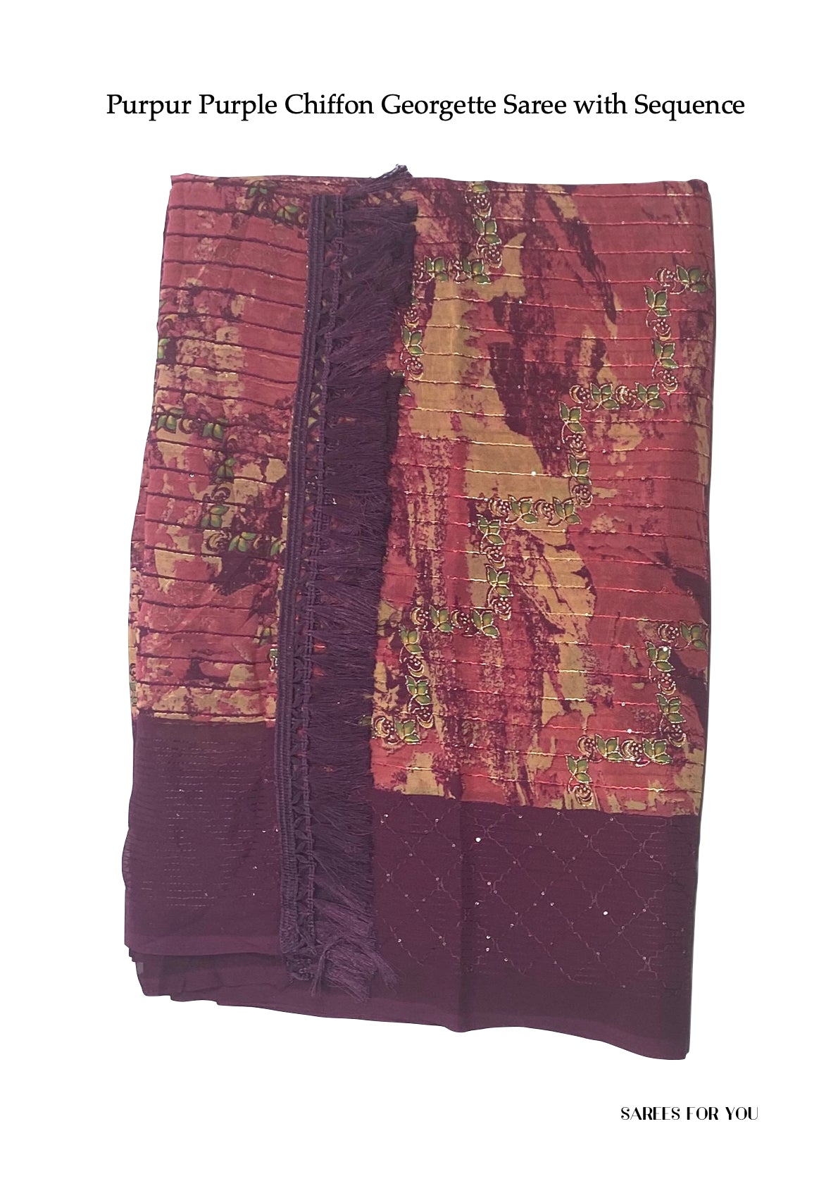 0147 Chiffon Georgette Saree with Sequence - Purpur Purple