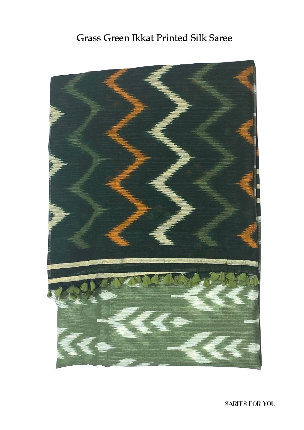 0040 Ikkat Printed Silk Saree - Grass Green