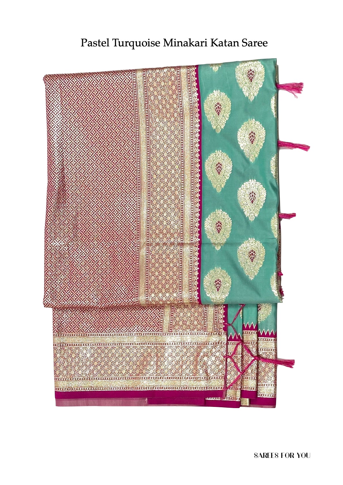 0045 Minakari Katan Saree - Pastel Turquoise