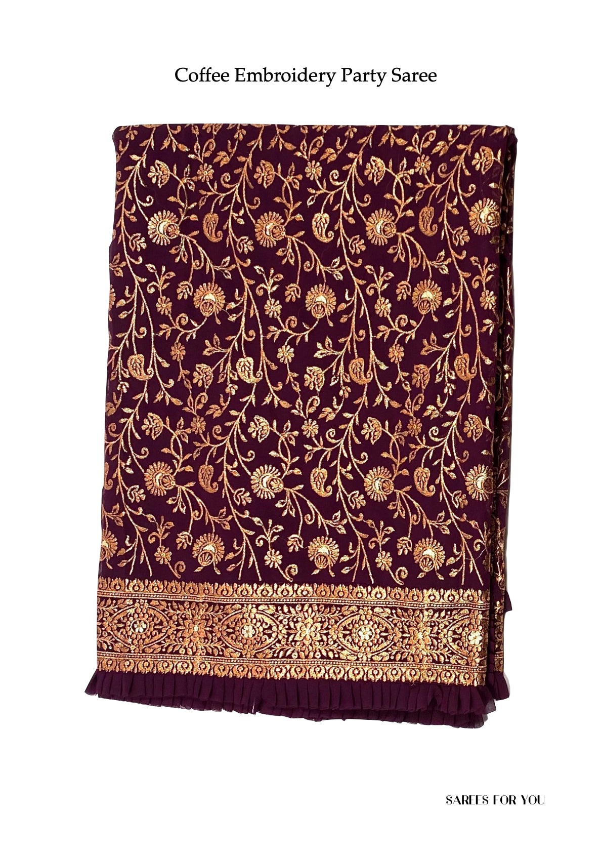 0021 Georgette Embroidery Party Saree - Coffee