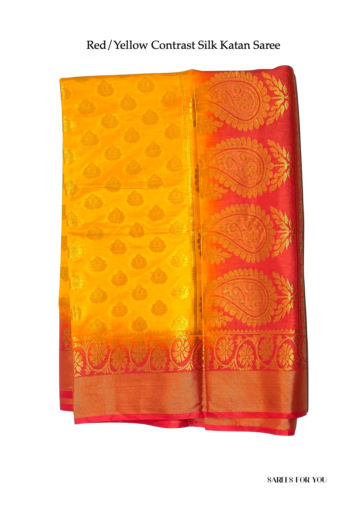 0055 Contrast Silk Katan Saree - Red and Yellow