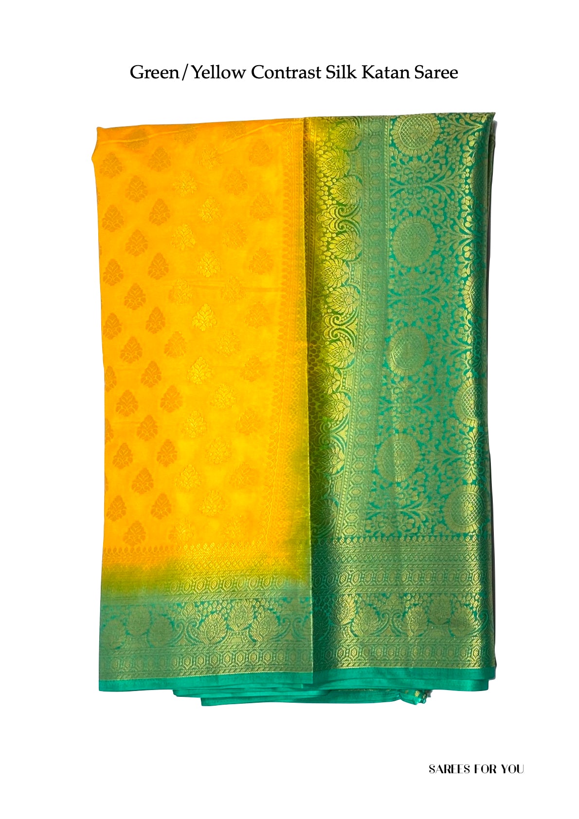 0056 Contrast Silk Katan Saree - Green and Yellow